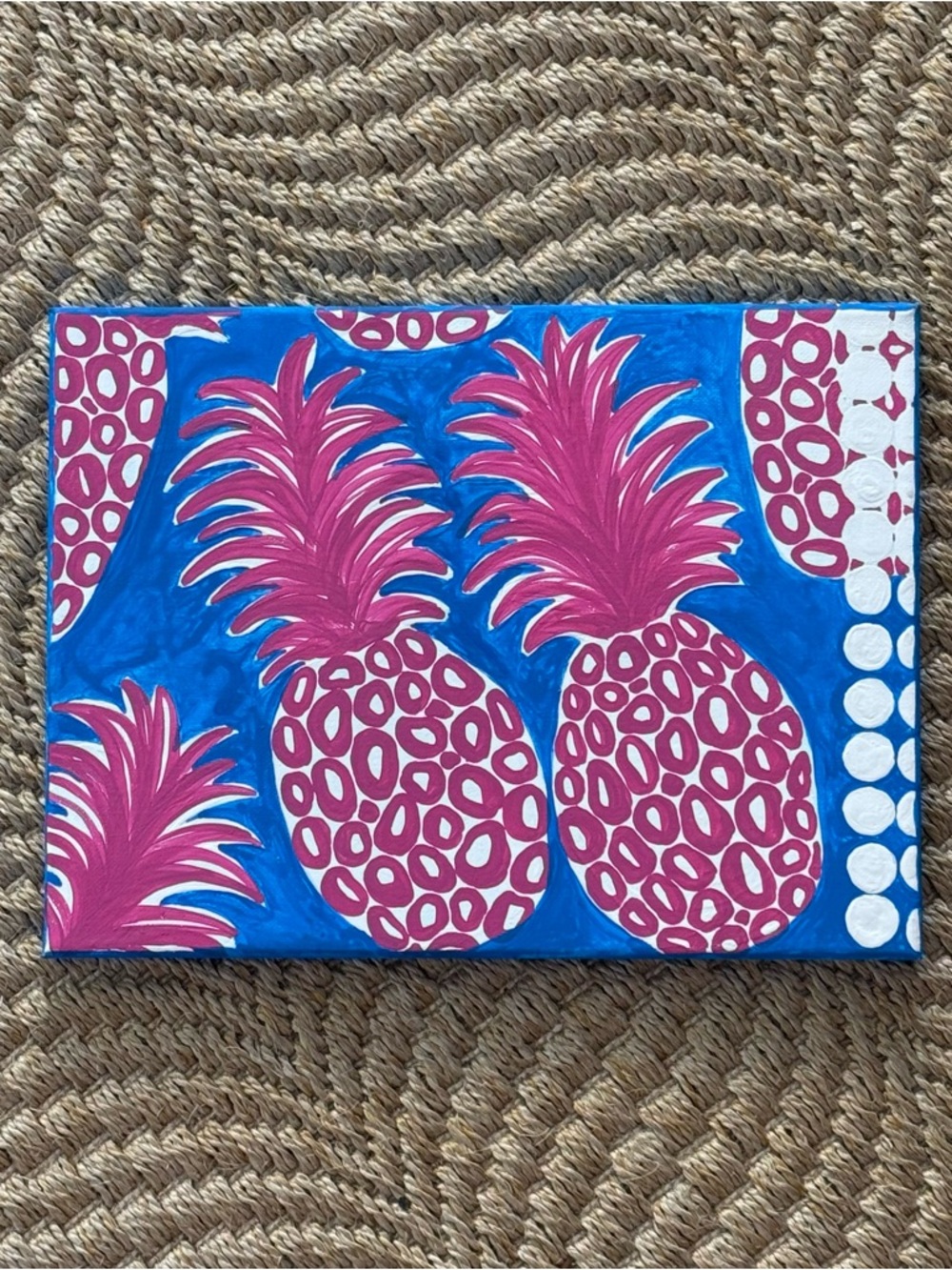 Pink Pineapple Canvas Wall Art – Vibrant Pink and Blue Hand Painted Watercolor